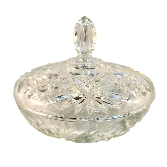 Vintage Crystal Glass Candy Dish With Lid Star Of David Fan Pattern Anchor Hocki - Picture 7 of 7
